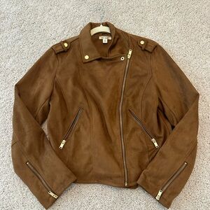 Brown Faux Suede Zip Up Jacket